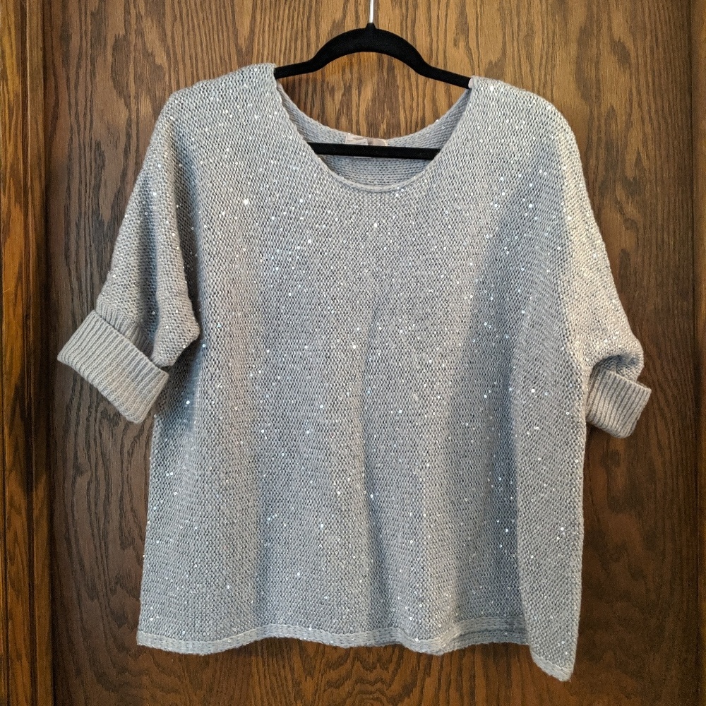 Forever 21 Gray Sequin Half Sleeve Sweater